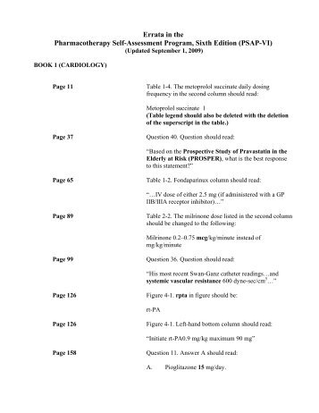 Errata in the Pharmacotherapy Self-Assessment Program ... - ACCP