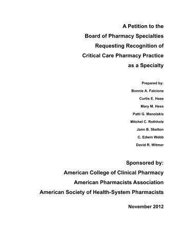 A Petition to the Board of Pharmacy Specialties Requesting ... - ACCP