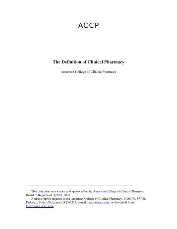 Clinical Pharmacy Defined - ACCP