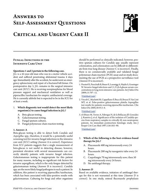 Critical and Urgent Care II Answers to Self-Assessment ... - ACCP