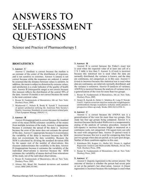 ANSWERS TO SELF-ASSESSMENT QUESTIONS - ACCP