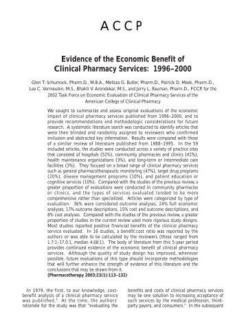 Evidence of the Economic Benefit of Clinical Pharmacy ... - ACCP