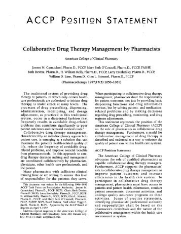 Collaborative Drug Therapy Management by Pharmacists - ACCP