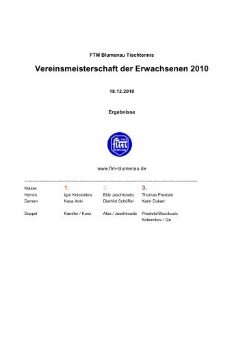 Vereinsmeisterschaft der Erwachsenen 2010 - FTM Blumenau