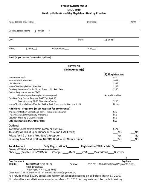 REGISTRATION FORM EROC 2010 Healthy Patient- Healthy ...