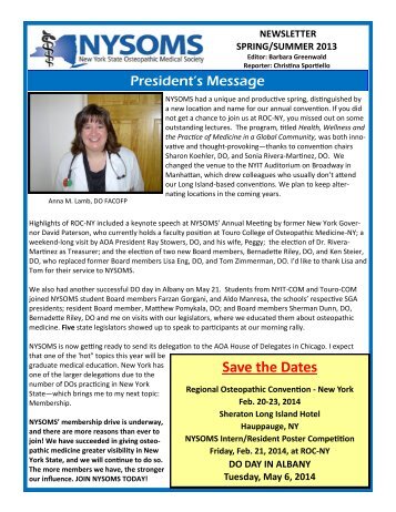 Save the Dates - New York Osteopathic Medical Society