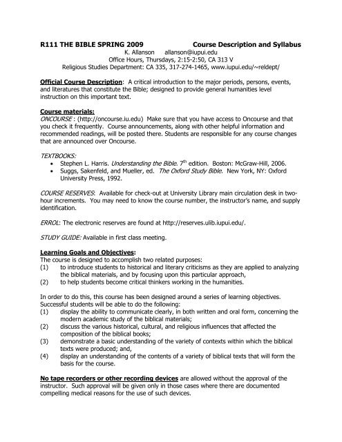 Syllabus - IU School of Liberal Arts - IUPUI