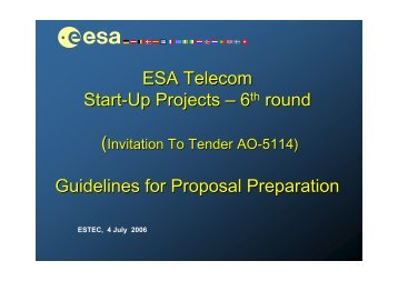 ESA Telecom Start-Up Projects – 6 round Guidelines for Proposal ...