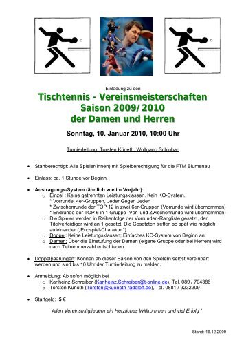 Tischtennis - Vereinsmeisterschaften Saison 2009 ... - FTM Blumenau