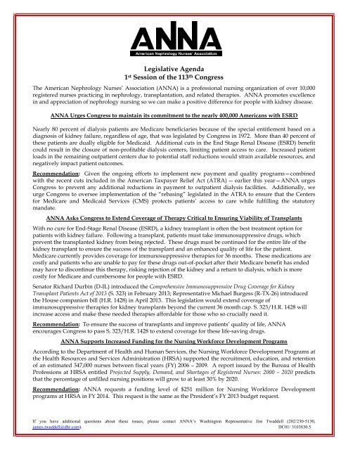Legislative Agenda - American Nephrology Nurses Association