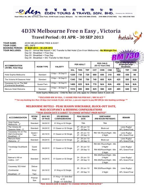 4D3N Melbourne Free n Easy , Victoria - Eden Tours & Travel Sdn Bhd