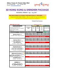 rates - Eden Tours & Travel Sdn Bhd