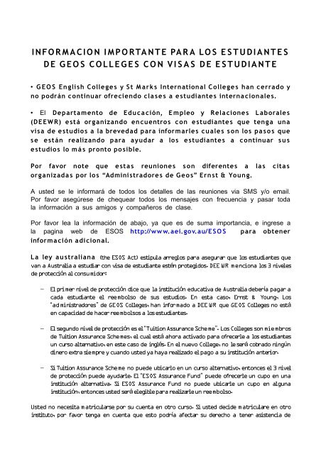 informacion importante para los estudiantes de geos ... - Grupo Gales