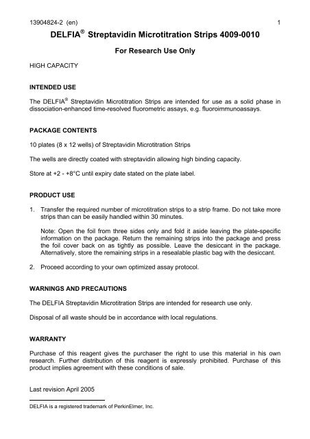 DELFIA Streptavidin Microtitration Strips 4009-0010 - PerkinElmer
