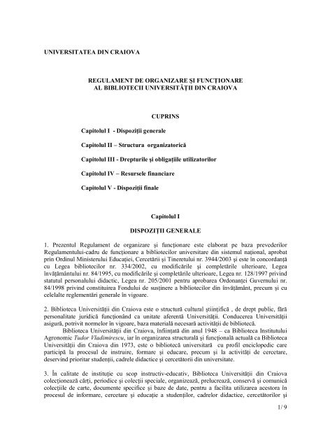 Regulament de ordine interioara - Biblioteca Universitatii din ...