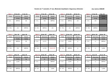 Horário do 1º semestre, 2º ano, Mestrado Qualidade e ... - ESA