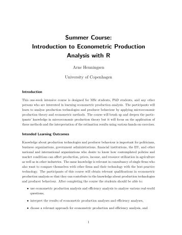 Summer Course: Introduction to Econometric Production Analysis ...