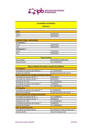 IPB calendario academico 1011