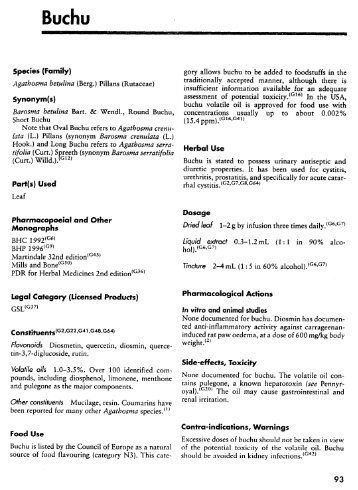 lata (L.) Pillans (synonym Barosma crentilata (L.) Part(s) Use ...