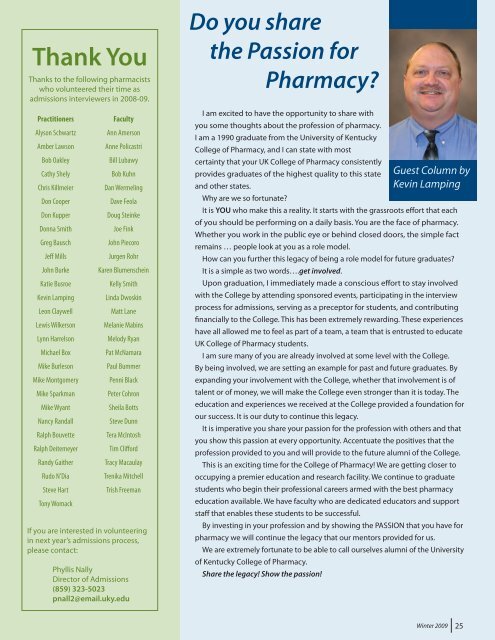 Winter 2009 [pdf] - University of Kentucky - College of Pharmacy