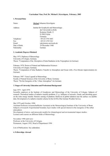 Lebenslauf English Entwurf - UniversitÃ¤t zu KÃ¶ln