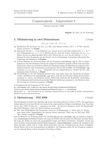 Computerphysik â Aufgabenblatt 9 - UniversitÃ¤t zu KÃ¶ln