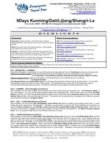 9Days Kunming/Dali/Lijiang/Shangri-La - Chan Brothers