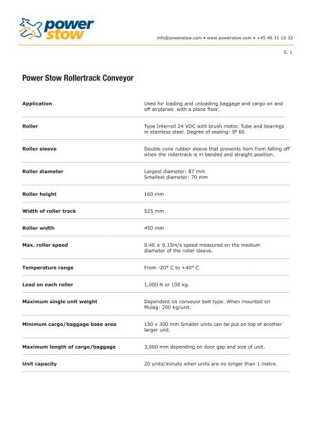 Technical Data - Power Stow