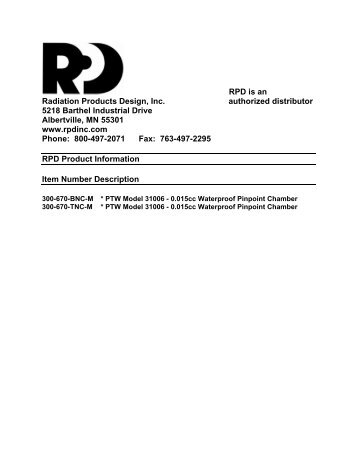 RPD is an Radiation Products Design, Inc. authorized distributor ...