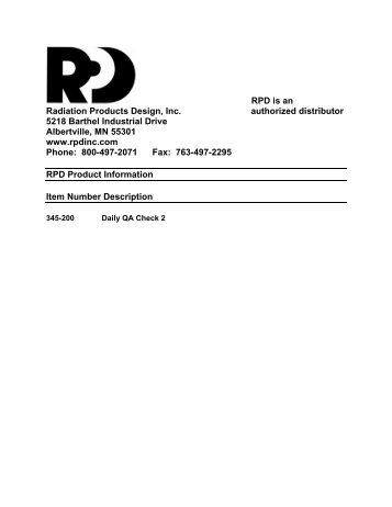 RPD is an Radiation Products Design, Inc. authorized distributor ...