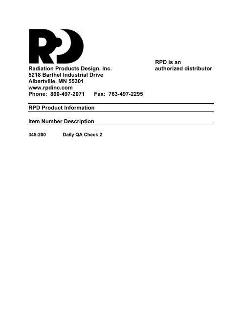 RPD is an Radiation Products Design, Inc. authorized distributor ...