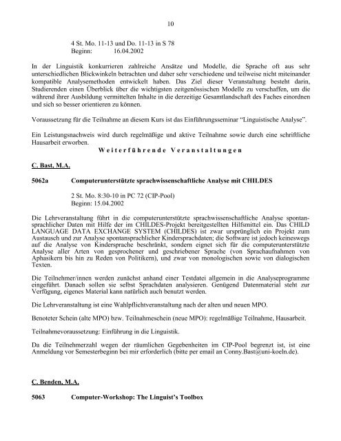 Sommersemester 2002 - Institut fÃ¼r Linguistik - UniversitÃ¤t zu KÃ¶ln