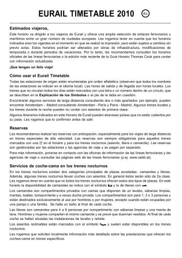 Eurail.Com 2010 - Spanish timetable explanation