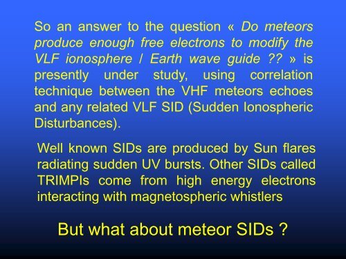 on ELF, VLF and meteors - International Meteor Organization
