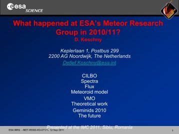 Meteor news from ESA/RSSD's meteor research group