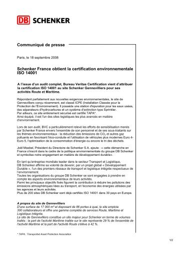 ISO 14001 Gennevilliers - Schenker