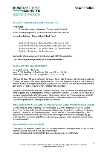 Informationen zur Bewerbung - Kunstakademie MÃ¼nster