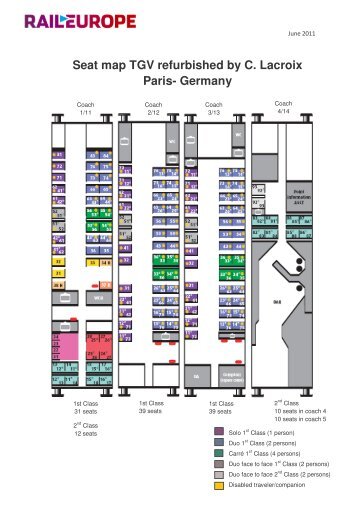 Seat map TGV refurbished by C. Lacroix Paris - Rail Europe