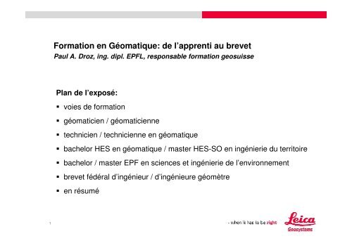 Paul Droz, GeoSuisse: "Formation en GÃ©omatique" (PDF, 1541.92 KB)