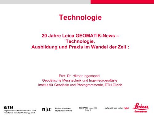 Prof. Dr. Hilmar Ingensand, Vision Geomatik bis 2026 (PDF, 699.46 ...
