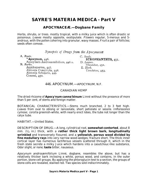 SAYRE'S MATERIA MEDICA - Part V - Southwest School of ...