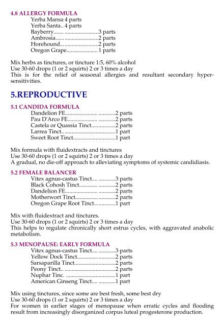 HERB FORMULAS - Southwest School of Botanical Medicine