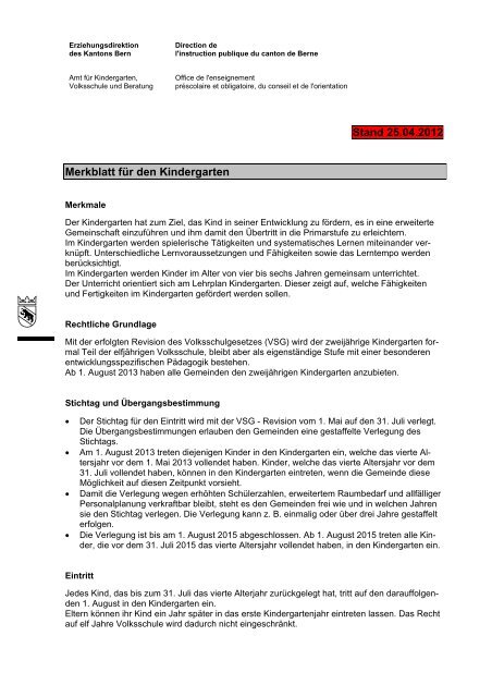 Merkblatt fÃ¼r den Kindergarten