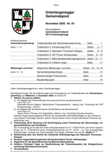 Gemeindepost Nr. 64 - Einwohnergemeinde Unterlangenegg