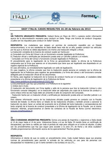 EASY ITALIA: CASOS RESUELTOS 16-28 de febrero de 2013