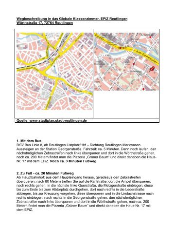 Wegbeschreibung in das Globale Klassenzimmer, EPiZ Reutlingen ...