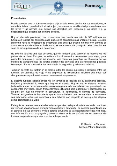 CARTA DE LOS DERECHOS DEL TURISTA Ley 29 ... - Easy Italia