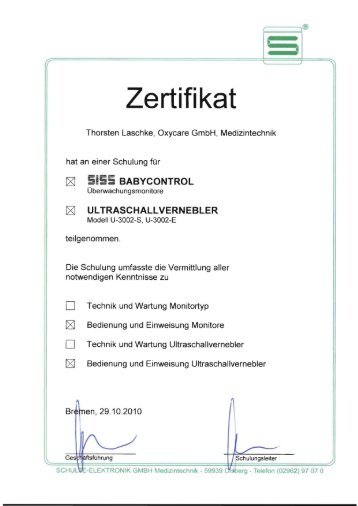 Zertifikat - OxyCare GmbH