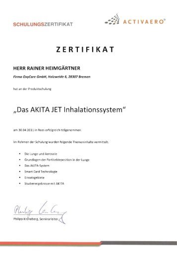 ZERTIFIKAT - OxyCare GmbH