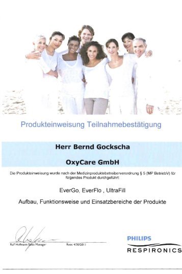 Produkteinweisung TeilnahmebestÃ¤tigung - OxyCare GmbH